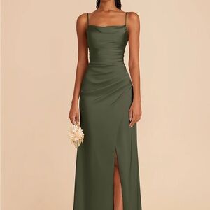 Green Cowl Neck Spaghetti Strap Evening Dress
